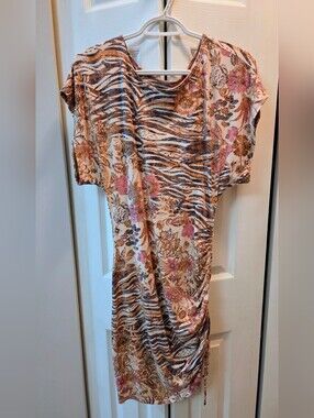 Anthropologie Daily Practice Ruched Printed Mini Dress | Soft Stretch Knit